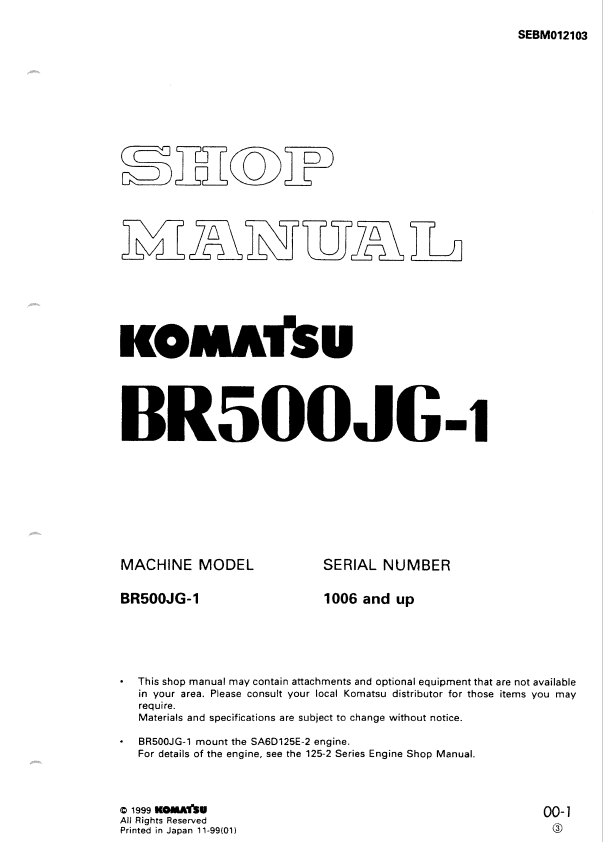 Komatsu BR500JG-1 Engine Shop Manual SEBM012103 PDF