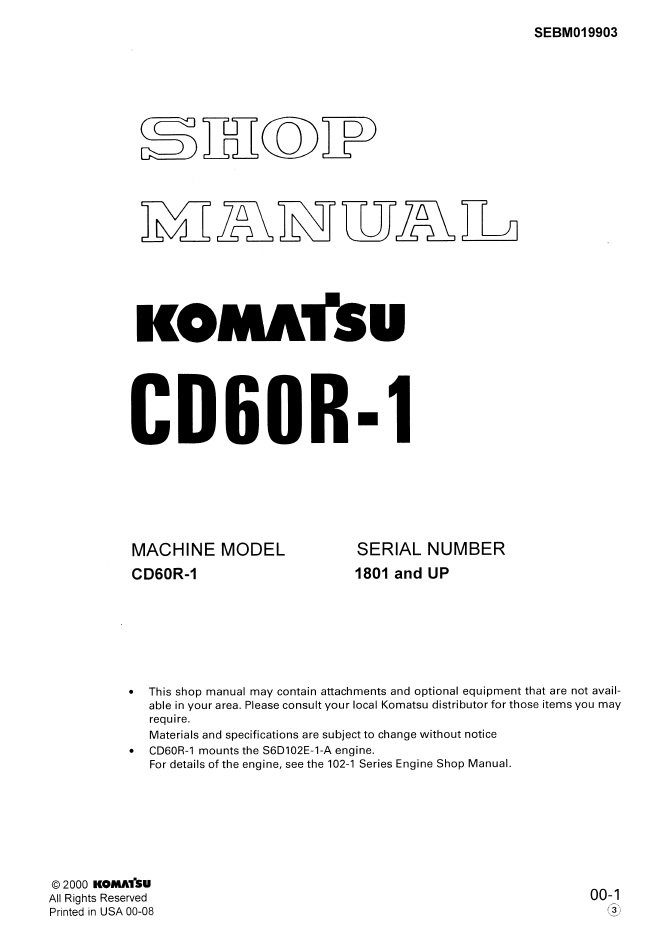 Komatsu CD60R-1 Engine Shop Manual SEBM019903_CD60R-1 PDF