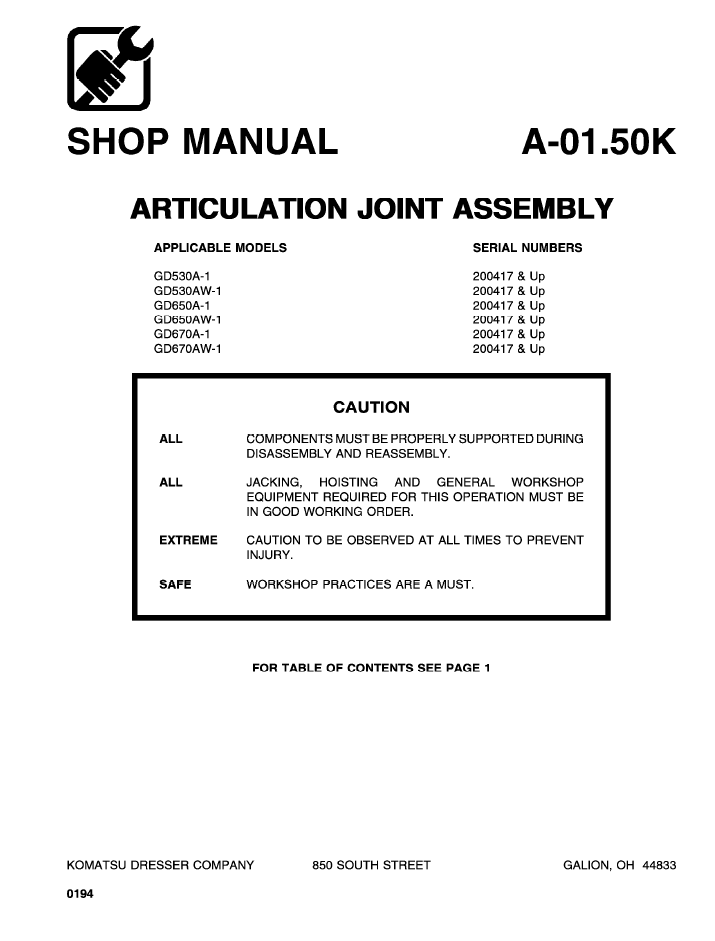 Komatsu CEBD207077 Motor Grader Service and Repair Manual