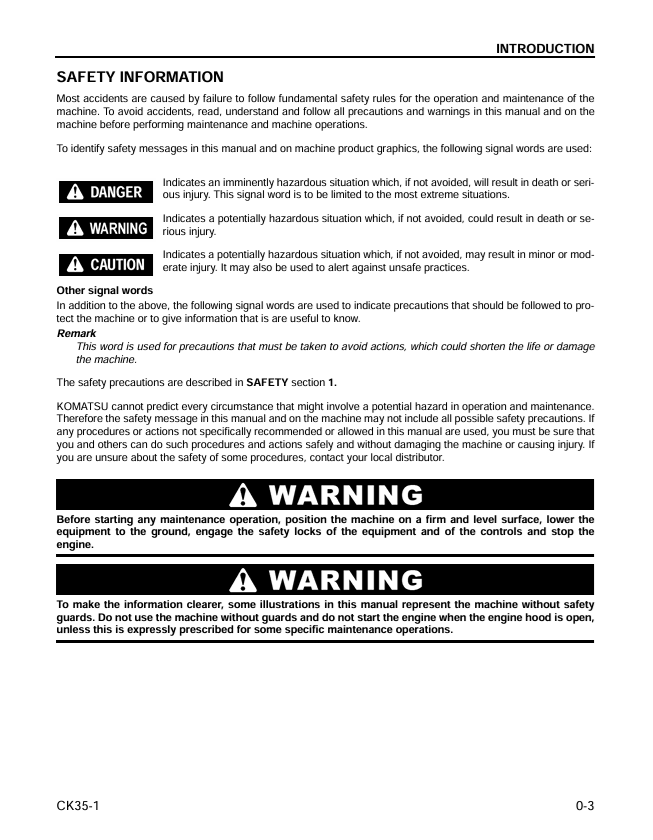 Komatsu CK35-1 Compact Track Loader Manual PDF – Operation & Maintenance