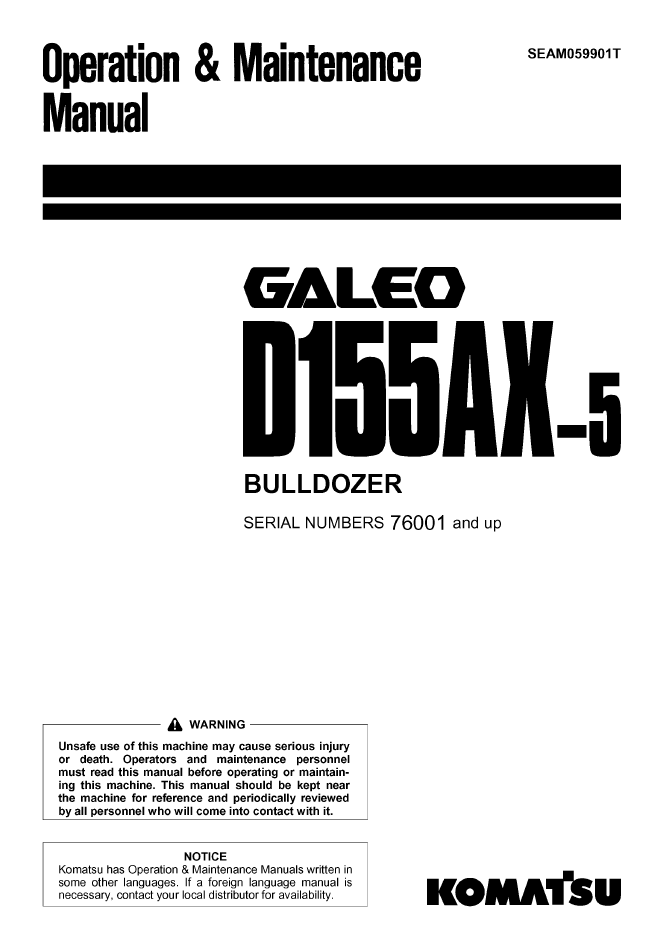 Komatsu D155AX-5 Manual SEAM059901T PDF