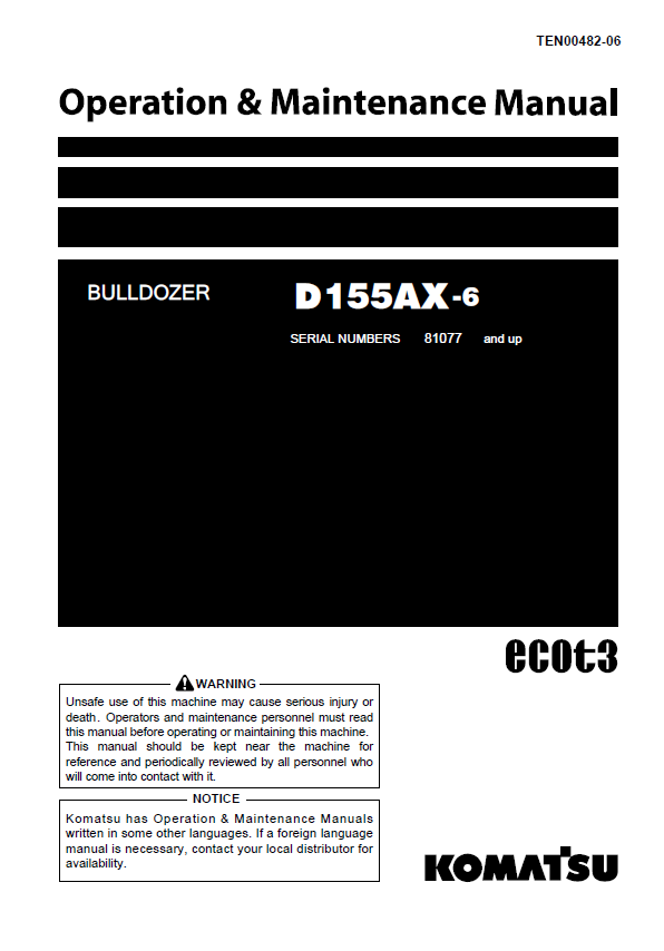 Komatsu D155AX-6 Bulldozer Operation & Maintenance Manual PDF