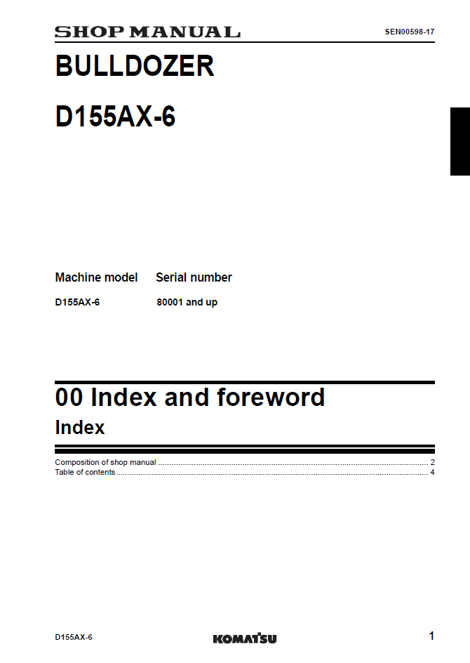 Komatsu D155AX-6 Bulldozer Service Manual SEN00596-17