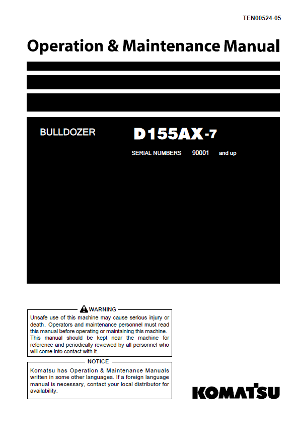Komatsu D155AX-7 Bulldozer Operation & Maintenance Manual PDF