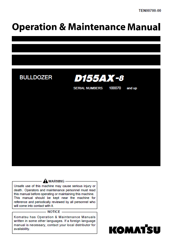 Komatsu D155AX-8 Bulldozer Operation & Maintenance Manual (PDF) 