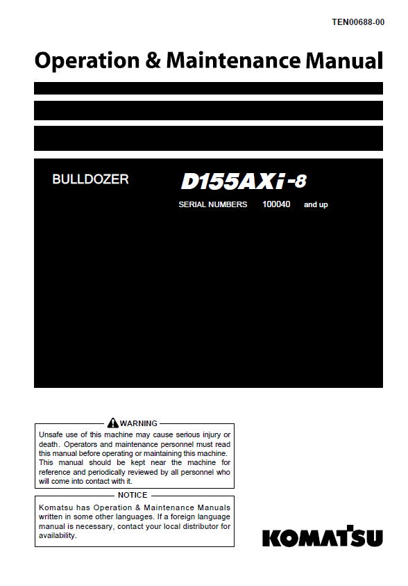 Komatsu D155AXi-8 Bulldozer Operation & Maintenance Manual [PDF Download]