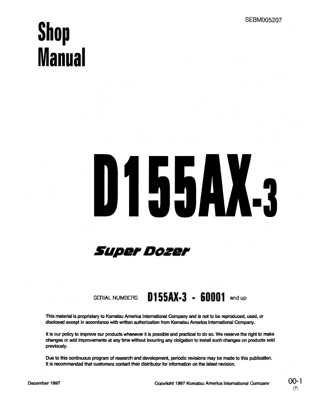 Komatsu D155A Super Dozer Shop: Parts & Equipment Sales