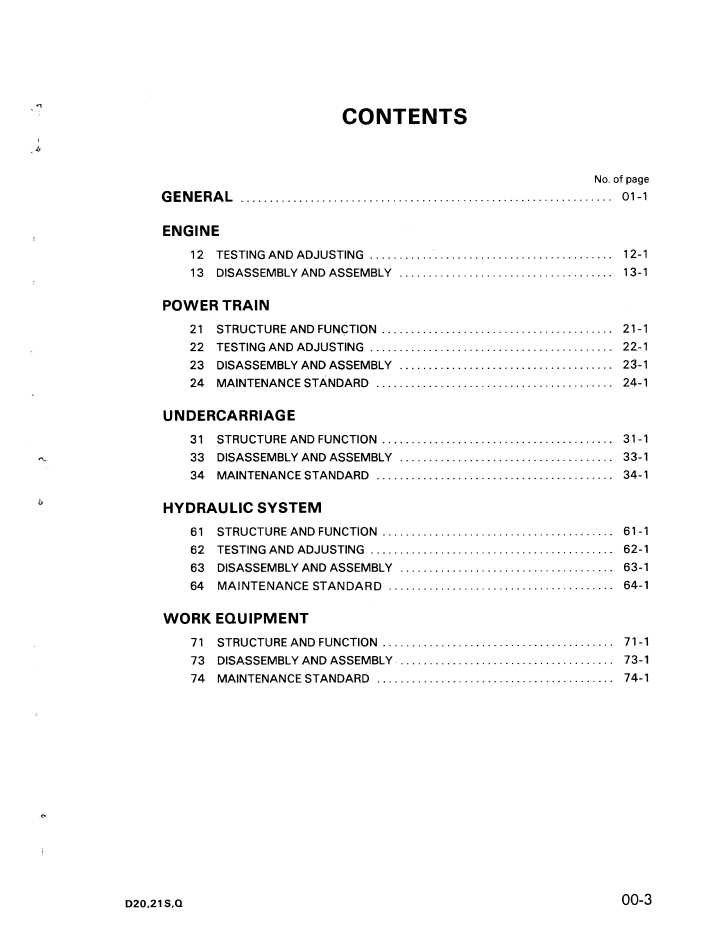 Komatsu D20S-5 D20Q-5 Dozer Repair Manual SEBM0103D00