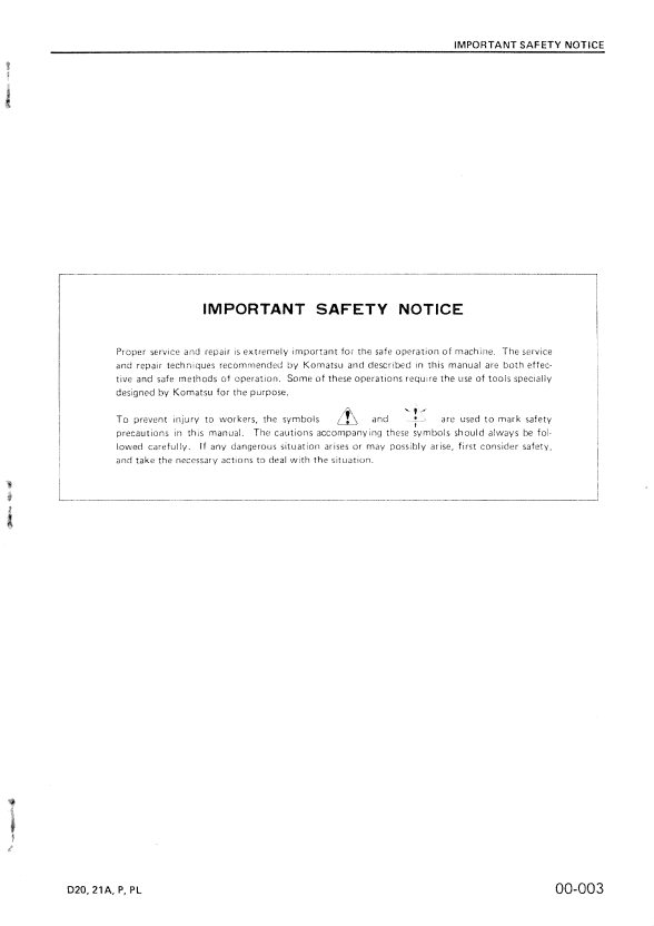 Komatsu D20 Series Crawler Bulldozer Repair Manual SEBM0101D00