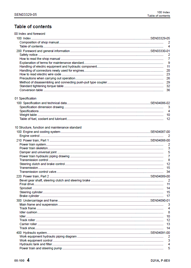 Komatsu D21A-8E0 D21P-8E0 Repair Manual SEN03320-05 PDF