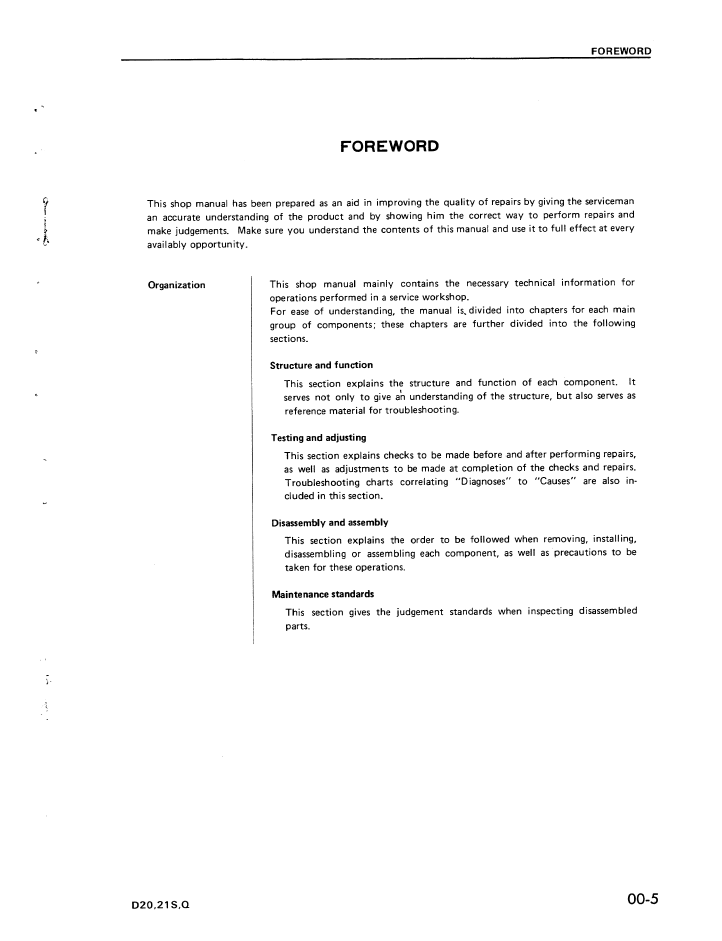 Komatsu D21S-5 D21Q-5 Crawler Dozer Service Manual SEBM0103D00