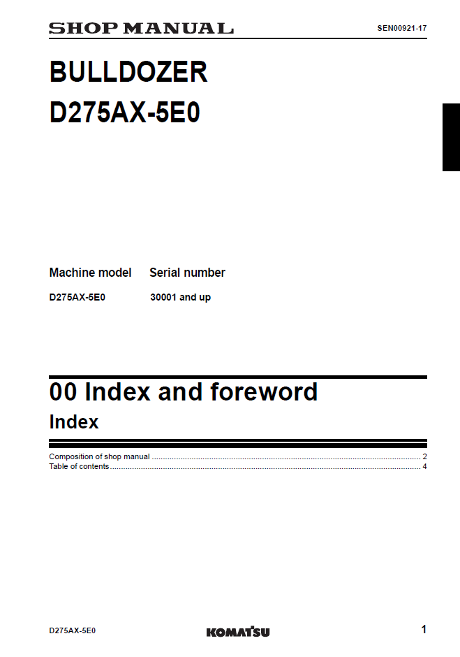 Komatsu D275AX-5E0 Bulldozer Service Manual SEN00919-17
