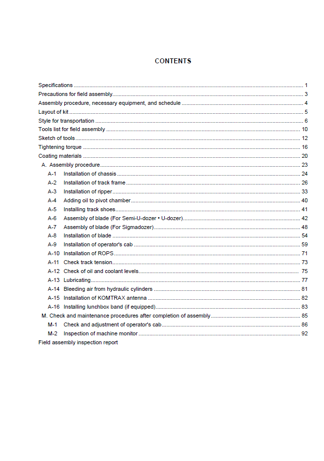 Komatsu D275AX-5EO Bulldozer Installation Manual (GEN00052-01)