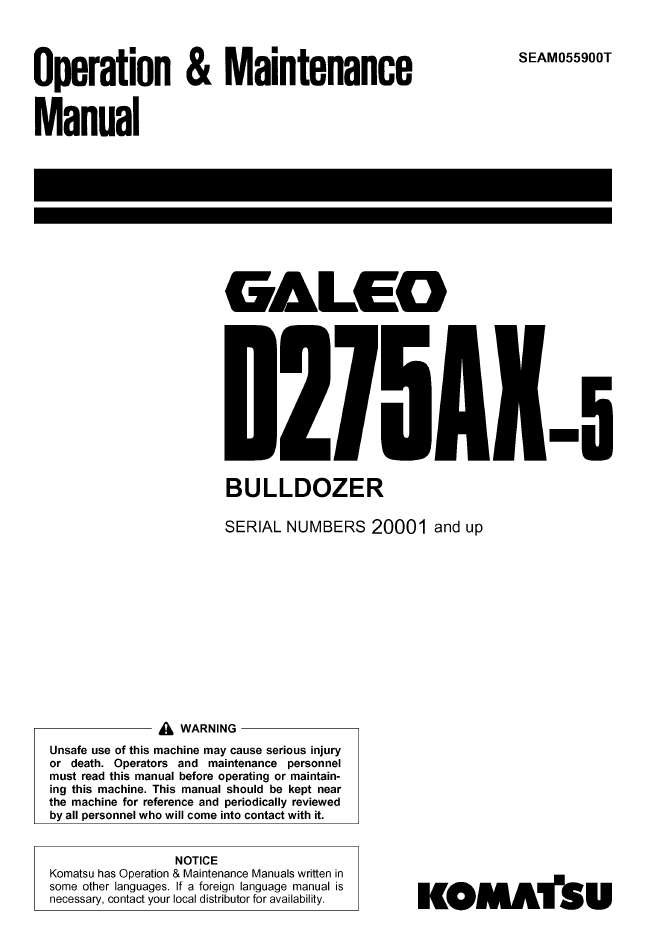 Komatsu D275AX-5 Manual SEAM055900T PDF