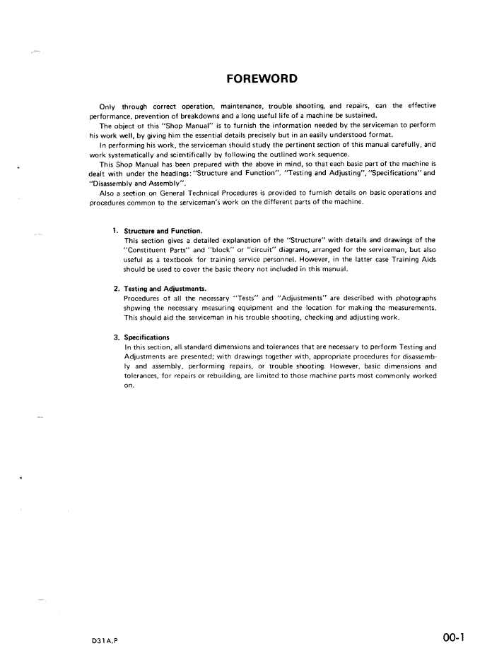 Komatsu D31A-16 Bulldozer Repair Manual SEBM0114B01