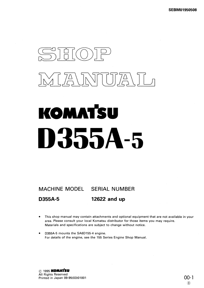 Komatsu D355A-5 Engine Shop Manual SEBM01950508 PDF