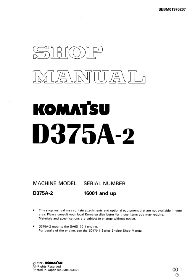Komatsu D375A-2 Engine Shop Manual SEBM01970207 PDF
