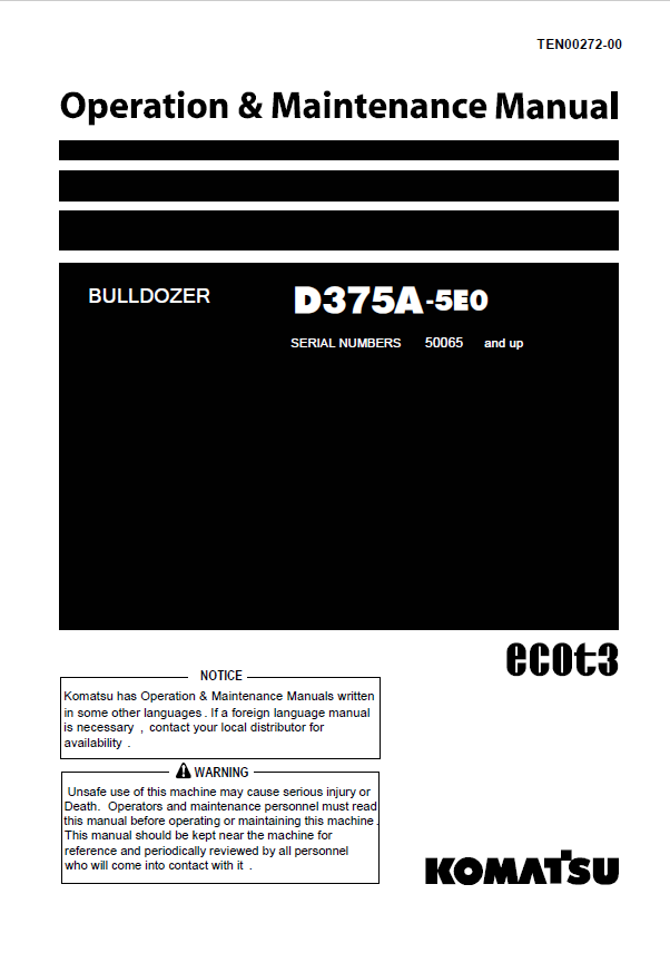 Komatsu D375A-5E0 Bulldozer Operation & Maintenance Manual PDF