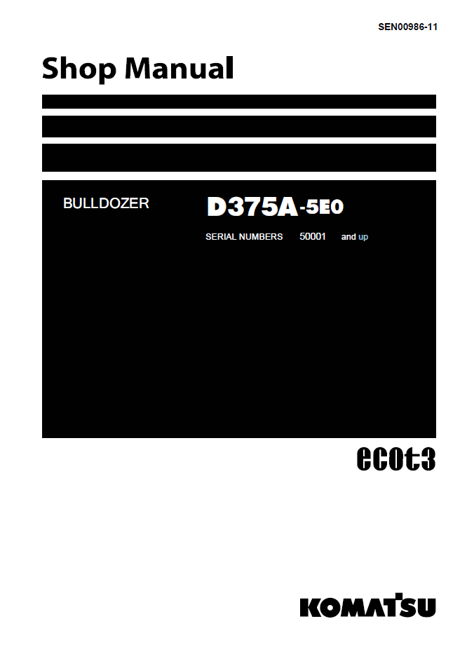 Komatsu D375A-5E0 Bulldozer Shop Manual SEN00986-11 PDF
