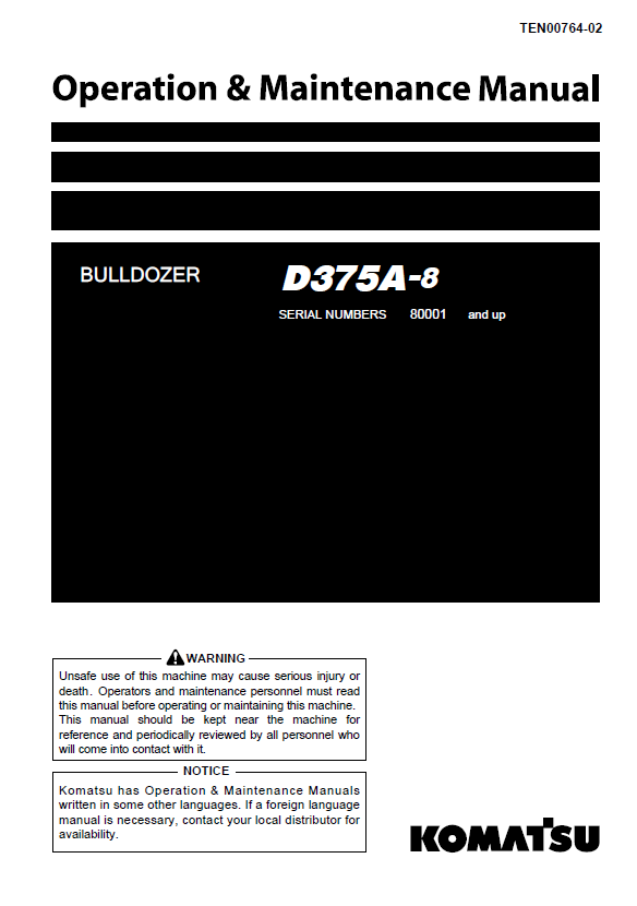 Komatsu D375A-8 Bulldozer Operation & Maintenance Manual (PDF)
