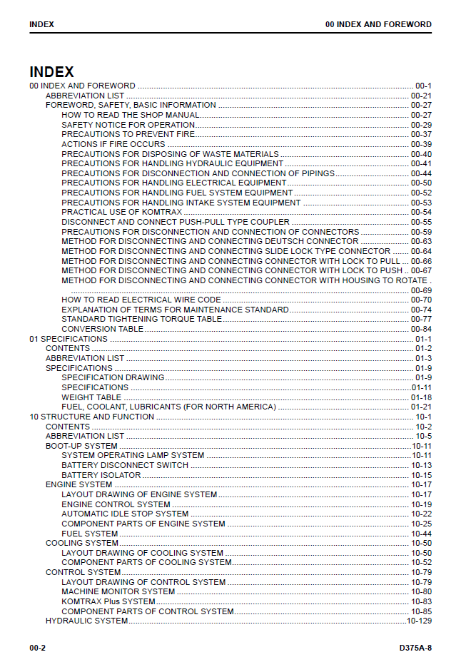 Komatsu D375A-8 Service Manual SEN06611-02 PDF