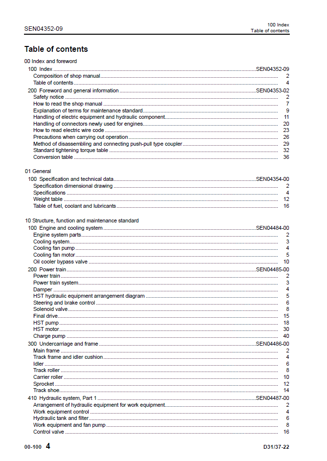 Komatsu D37EX-22 D37PX-22 Bulldozer Service Manual SEN04343-09