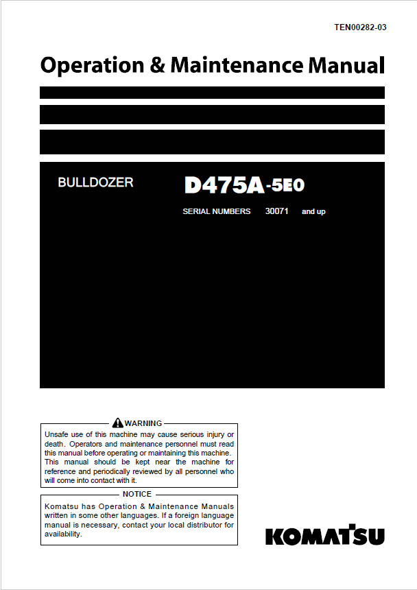 Komatsu D475A-5E0 Bulldozer Operation & Maintenance Manual PDF