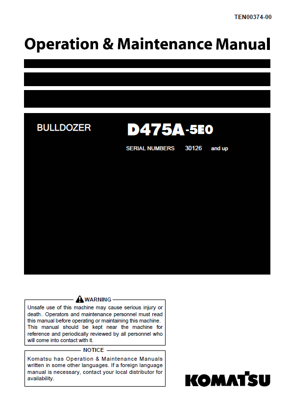 Komatsu D475A-5E0 Bulldozer Operation & Maintenance Manual PDF