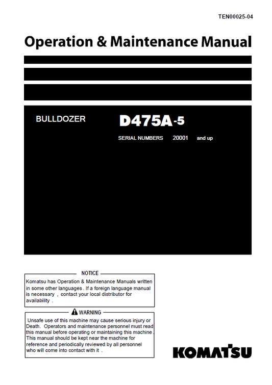 Komatsu D475A-5 Bulldozer Operation & Maintenance Manual PDF