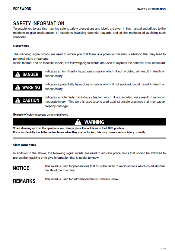 Komatsu D475A-5 Bulldozer Operation and Maintenance Instructions