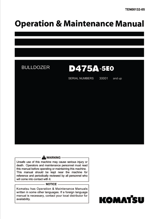 Komatsu D475A Bulldozer Operation & Maintenance Manual PDF