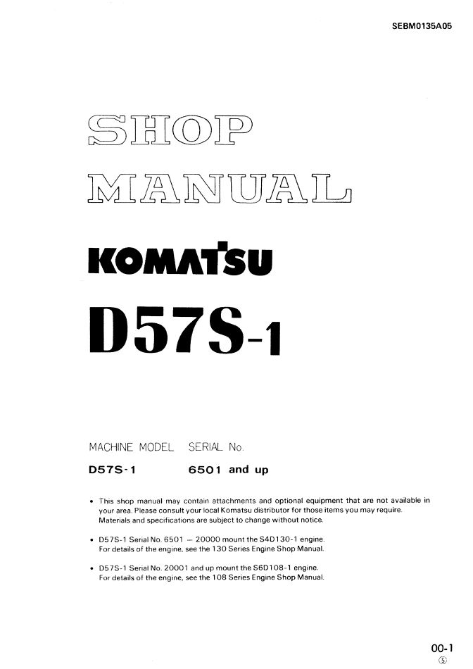 Komatsu D57S-1 Crawler Loader Shop Manual SEBM0135A05