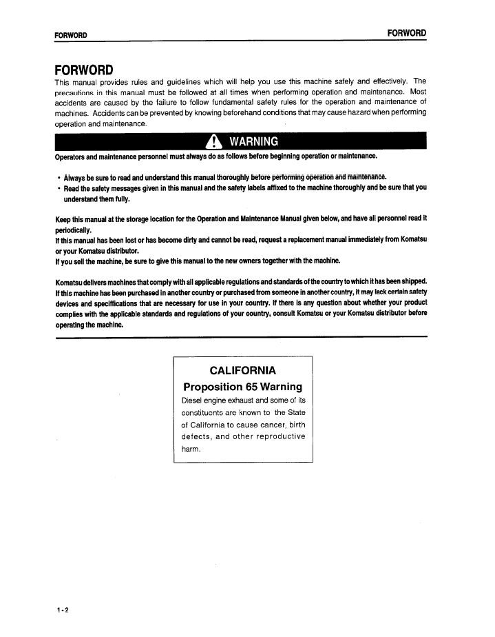 Komatsu D61EX-12, D61PX-12 Dozer Operation and Maintenance Instructions (Pub. SEAD035000)