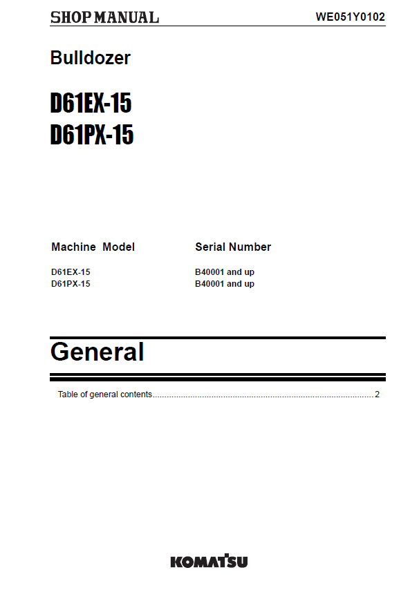 Komatsu D61EX-15, D61PX-15 Crawler Dozer Service & Repair Manual PDF