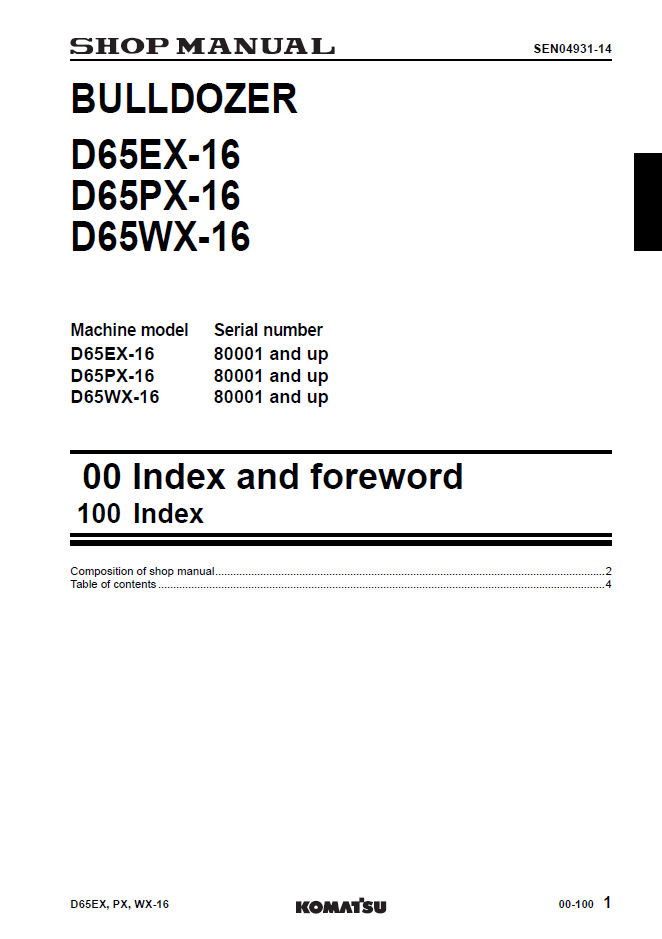Komatsu D65EX-16 D65PX-16 D65WX-16 Shop Manual SEN04887-14 PDF