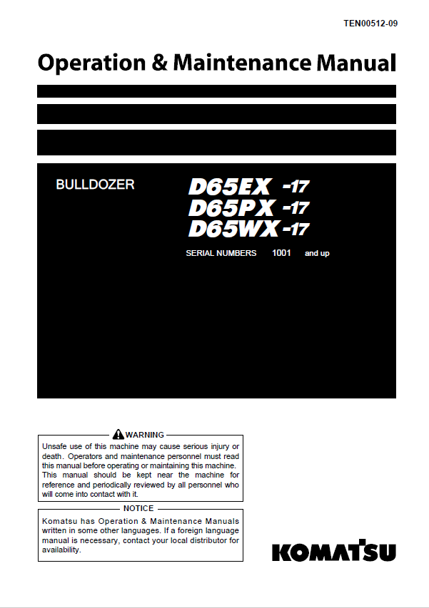 Komatsu D65EX-17, D65PX-17 & D65WX-17 Bulldozer Manual PDF