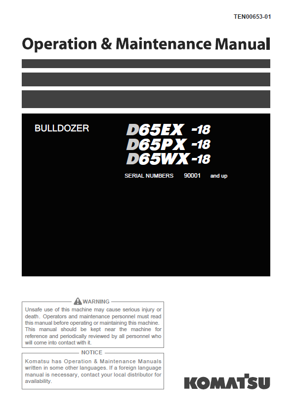 Komatsu D65EX-18, D65PX-18, D65WX-18 Bulldozer Operation & Maintenance Manual PDF