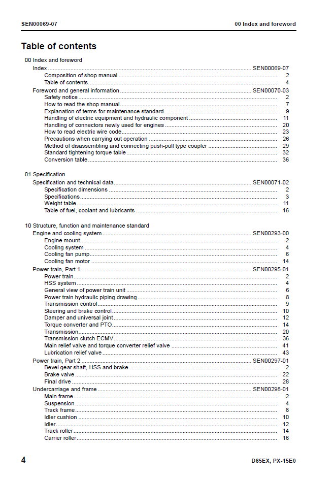Komatsu D85EX-15E0 D85PX-15E0 Repair Manual SEN00060-07 PDF