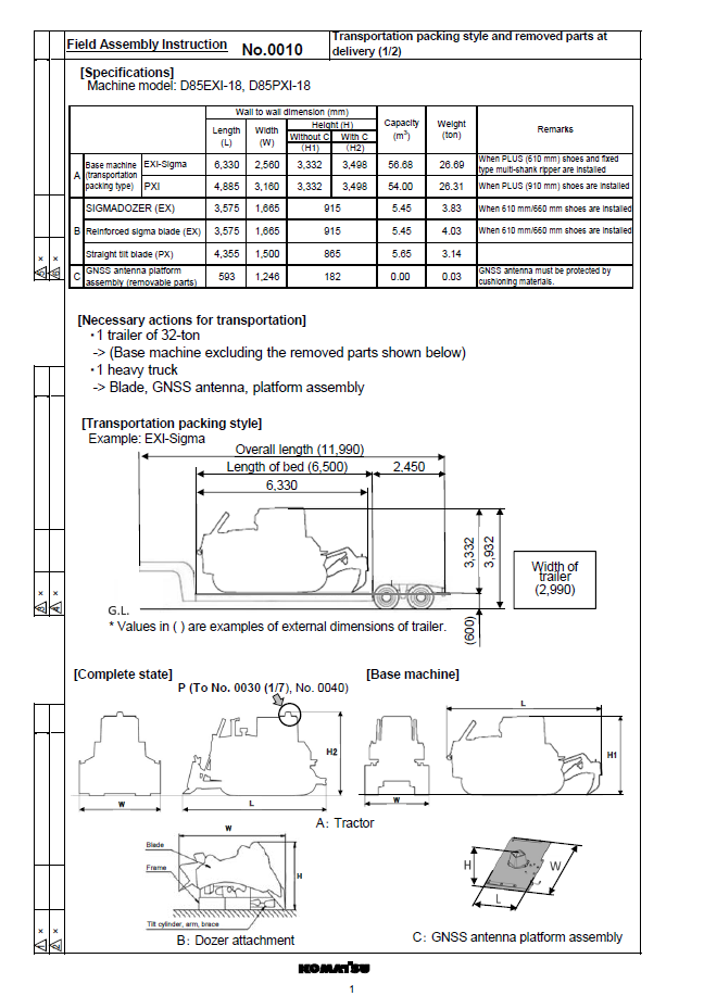 Komatsu D85EXi-18 & D85PXi-18 Setup & Assembly Manual GEN00137-01