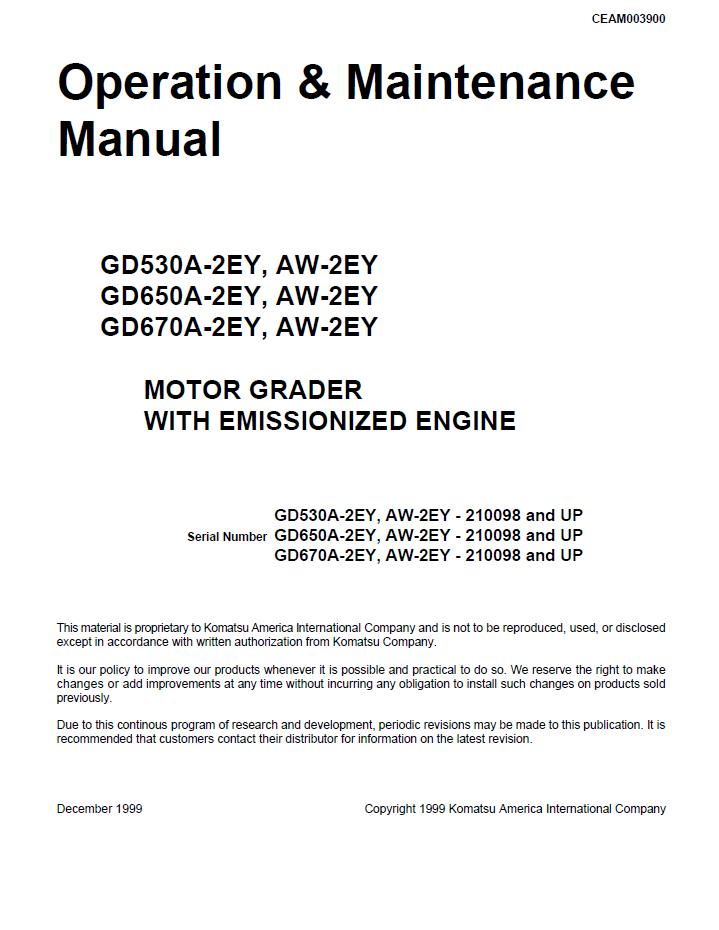 Komatsu GD530A-2EY GD650A-2EY GD670A-2EY Manual CEAD003900