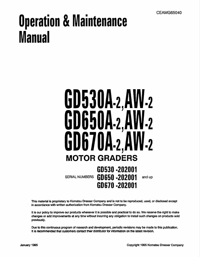 Komatsu GD530A-2, AW-2, GD650A-2, AW-2 & GD670A-2, AW-2 Motor Graders Operation & Maintenance Manual PDF – CEAMG65040