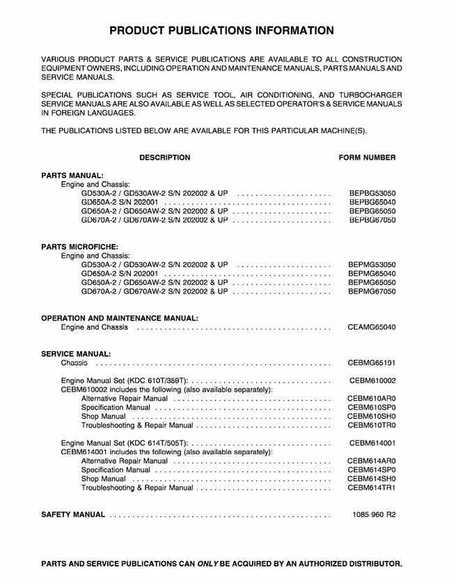 Komatsu GD530A-2, GD650A-2 & GD670A-2 Motor Graders Operation and Maintenance Manual PDF – CEAMG65040