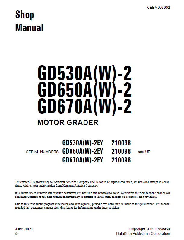 Komatsu GD530A GD650A GD670A Repair Manual CEBM003902 PDF