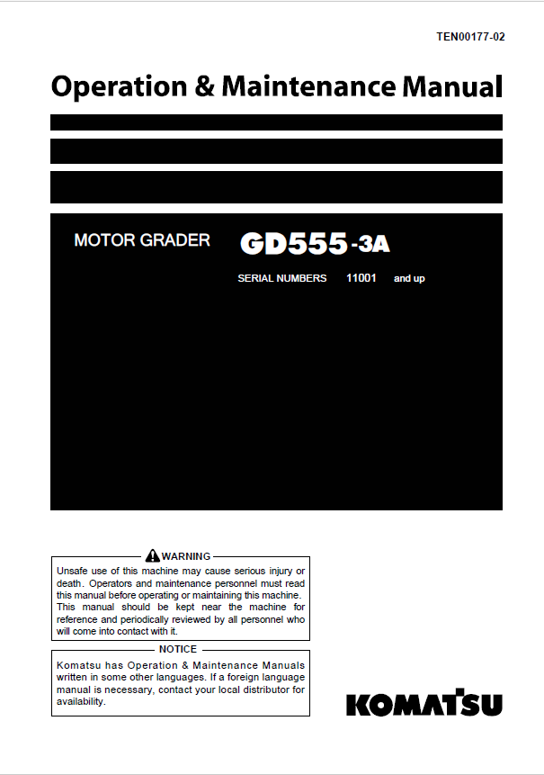 Komatsu GD555-3A Motor Grader Operation & Maintenance Manual PDF