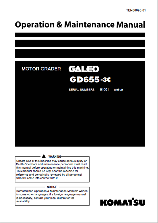 Komatsu GD655-3C Motor Grader Operation & Maintenance Manual PDF
