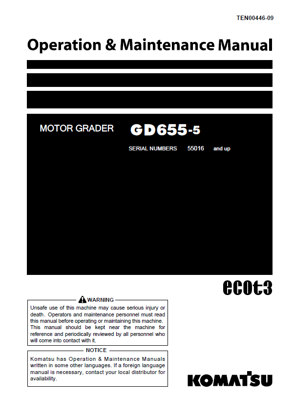 Komatsu GD655-5 Motor Grader Operation & Maintenance Manual PDF
