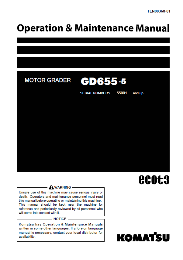 Komatsu GD655-5 Motor Grader Operation & Maintenance Manual PDF