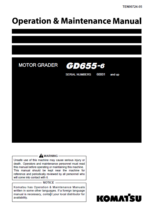 Komatsu GD655-6 Motor Grader Operation & Maintenance Manual (PDF Download)