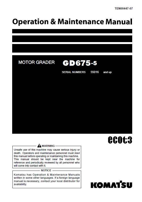 Komatsu GD675-5 Motor Grader Operation & Maintenance Manual PDF