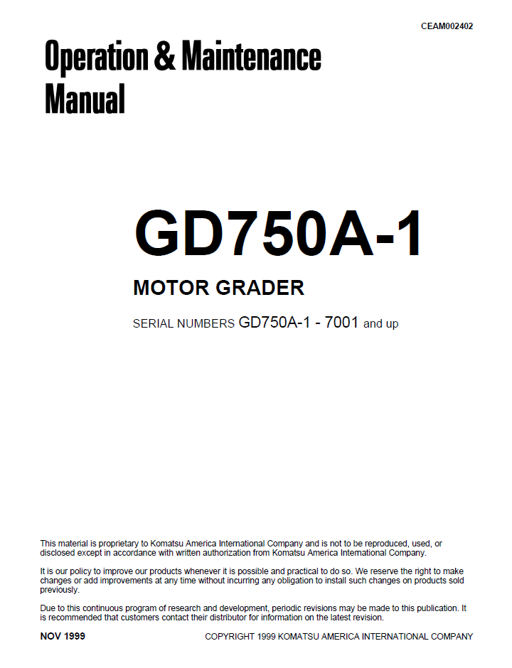 Komatsu GD750A-1 Motor Grader Manual CEAD002402 PDF